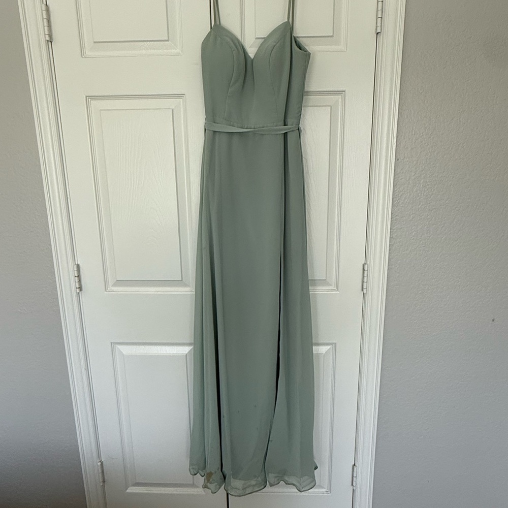 Azazie Sage Green Spaghetti Strap Chiffon Maxi Dress